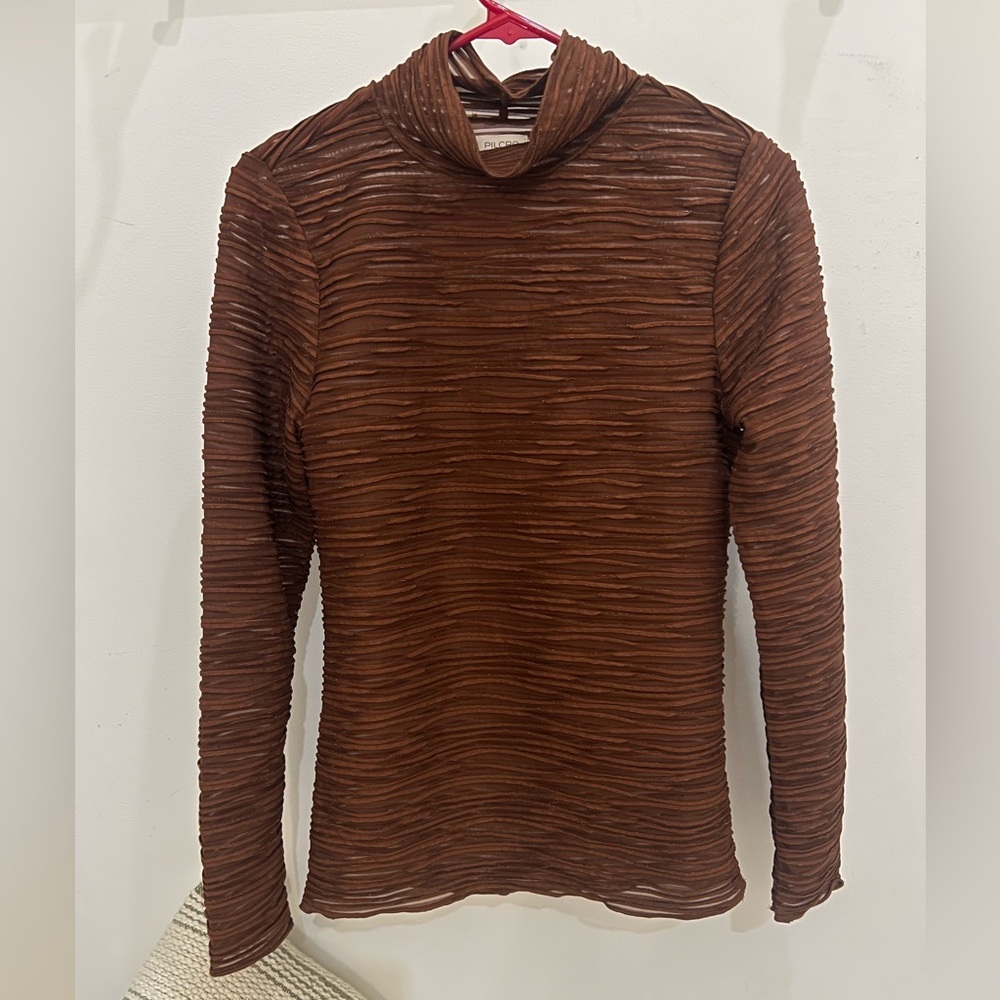 PILCRO Metallic Textured Turtleneck Top